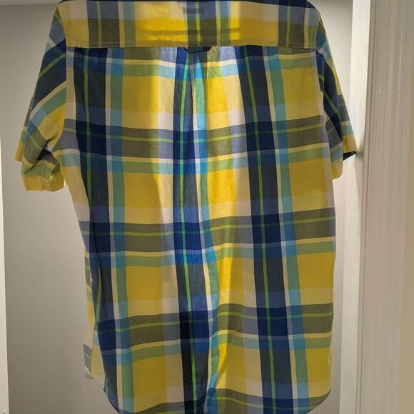 Chaps Men's S Yellow Plaid Short Sleeve Button Down Shirt Cotton Blend Classic - Picture 4 of 4